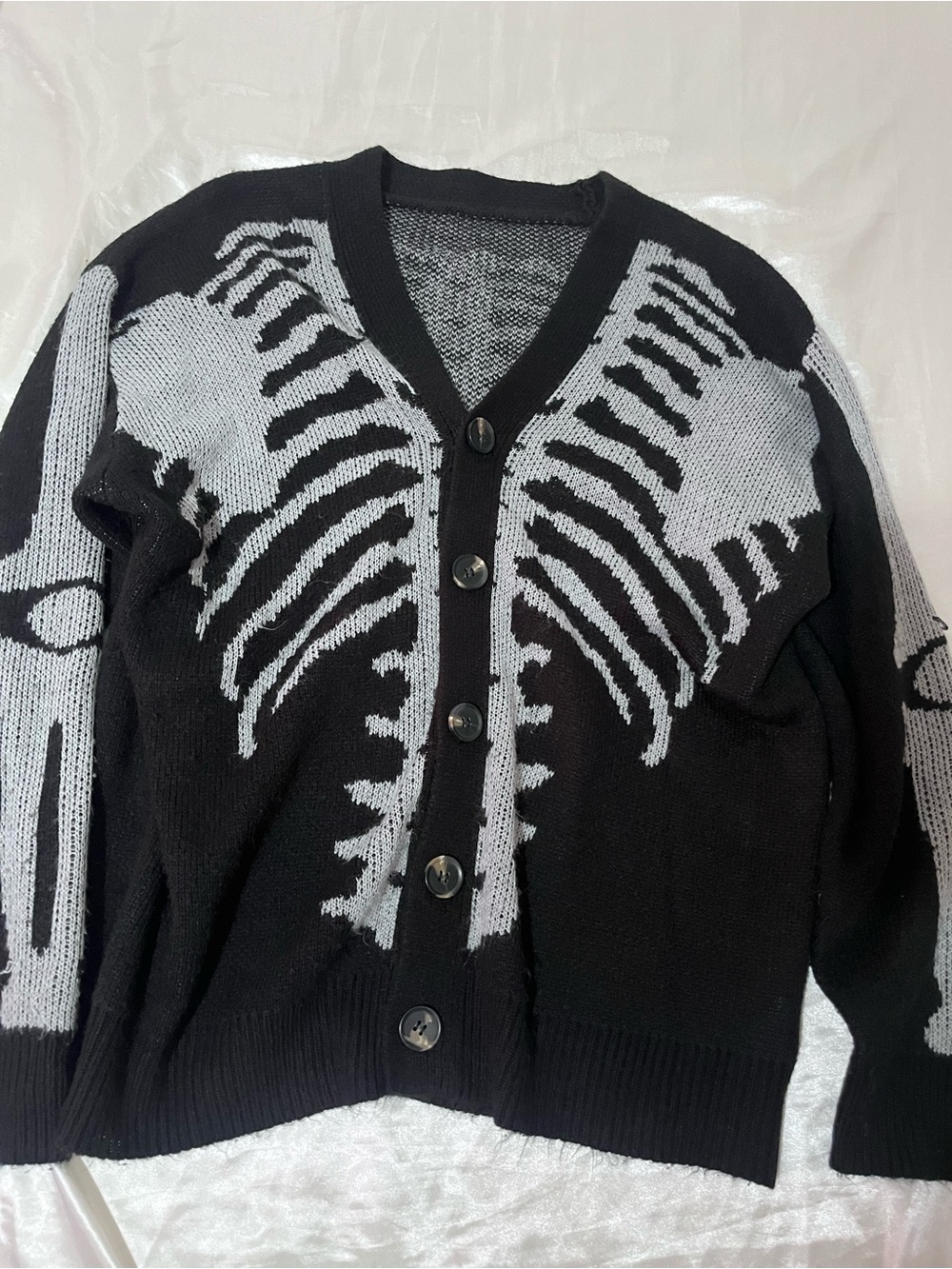 Black Skeleton Knit Cardigan Sweater - Men